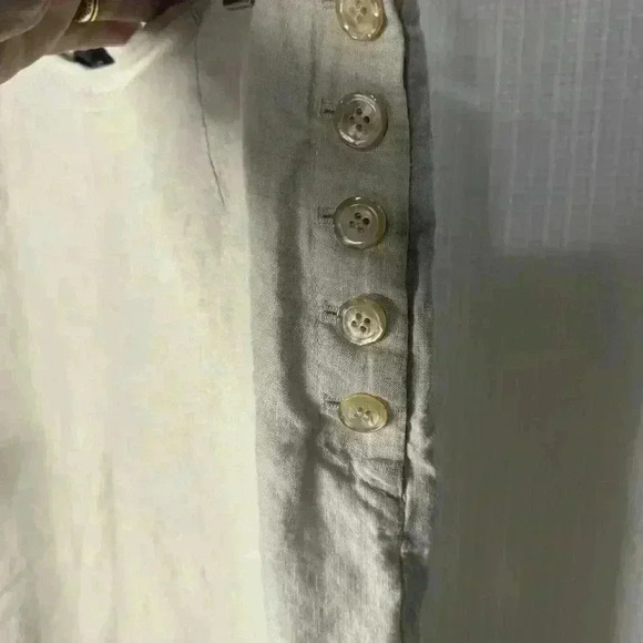 Talbots Womens 10 100% Linen High Rise Pants Wide leg Side Button Light Beige - Picture 4 of 12